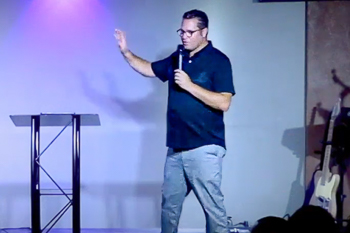 Matt Catinella preaches a sermon at Rock Family Church